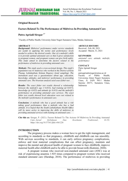 Original Research Factors Related to the Performance of Midwives