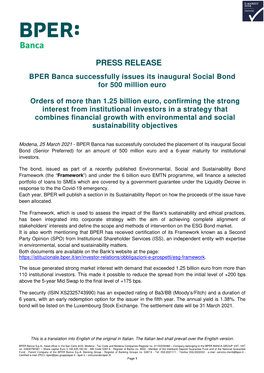 21.03.25 Press Release Social Bond