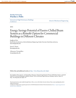 Energy Savings Potential of Passive Chilled Beam System As a Retrofit Option for Commercial Buildings in Different Climates Janghyun Kim Ray W