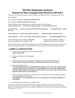 ISO 639-3 New Code Request