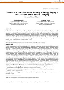 The Value of IS to Ensure the Security of Energy Supply Â•ﬁ the Case Of