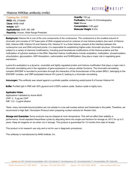 Active Motif Technical Data Sheet (TDS)