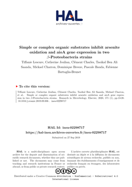 Simple Or Complex Organic Substrates Inhibit Arsenite