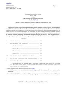 Melbourne University Law Review August, 2006 Article *495 Defending the Unpopular Down-Under Abbe Smith [Fna1]