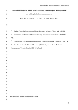 The Phenomenological Control Scale: Measuring the Capacity for Creating Illusory