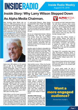 Why Larry Wilson Stepped Down As Alpha Media Chairman. After Founding Alpha Media with Six of West-Central Missouri
