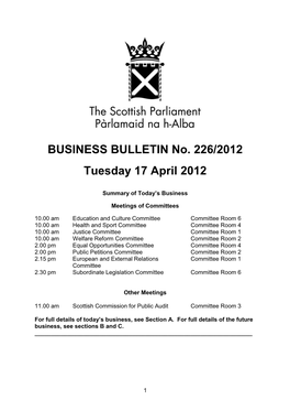 BUSINESS BULLETIN No. 226/2012 Tuesday 17 April 2012