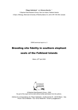 Breeding Site Fidelity in Southern Elephant Seals of the Falkland Islands