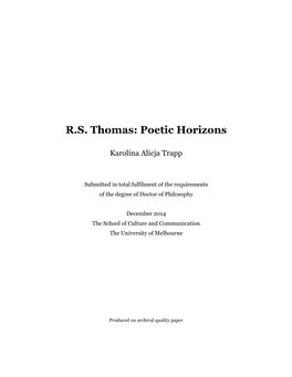 R.S. Thomas: Poetic Horizons