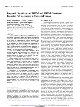 Prognostic Significance of MMP-1 and MMP-3 Functional Promoter Polymorphisms in Colorectal Cancer