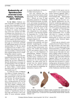 Endemicity of Opisthorchis Viverrini Liver Flukes, Vietnam, 2011–2012