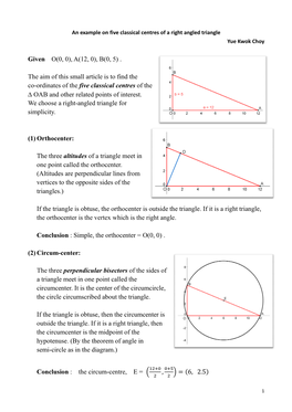 An Example on Five Classical Centres of a Right Angled Triangle