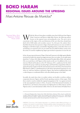 BOKO HARAM NOTE N° 246 - Fondation Jean-Jaurès - 10 Février 2015 REGIONAL ISSUES AROUND the UPRISING Marc-Antoine Pérouse De Montclos*
