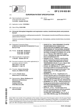 Universal Chloroplast Integration and Expression Vectors, Transformed