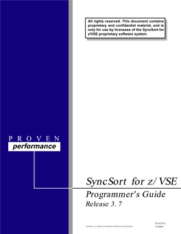 Syncsort for Z/VSE Programmer's Guide Release
