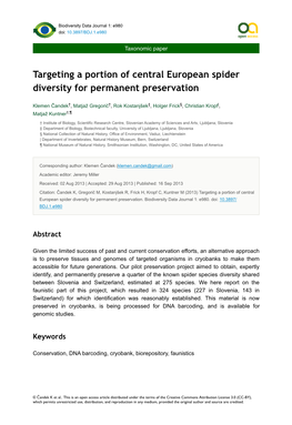 Targeting a Portion of Central European Spider Diversity for Permanent Preservation