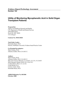 Utility of Monitoring Mycophenolic Acid in Solid Organ Transplant Patients