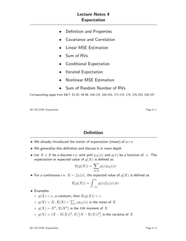 Lecture Notes 4 Expectation • Definition and Properties