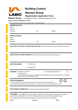 Building Control Regularisation Form 2021