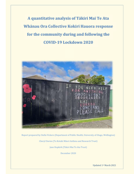 Tākiri Mai Te Ata Whānau Ora Collective Kokiri Hauora Response for the Community During and Following the COVID-19 Lockdown 2020