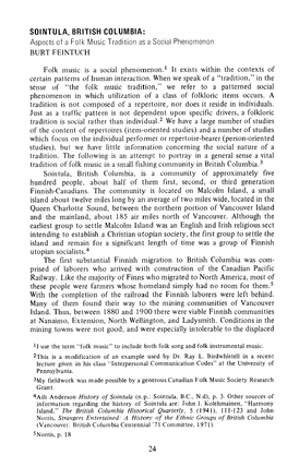 BURT FEINTUCH Folk Music Is a Social Phenomenon.1 It Exists Within the Contexts of Certain Patterns of Human Interaction