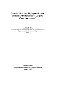 Genetic Diversity, Phylogenetics and Molecular Systematics of Guizotia Cass