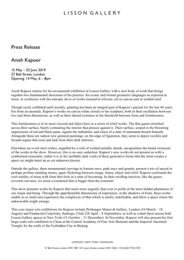 Press Release Anish Kapoor