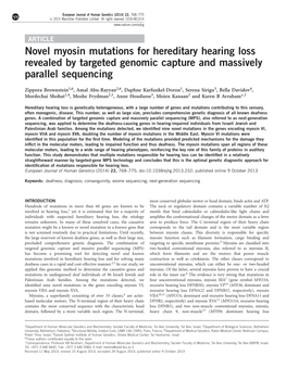 Novel Myosin Mutations for Hereditary Hearing Loss Revealed by Targeted Genomic Capture and Massively Parallel Sequencing
