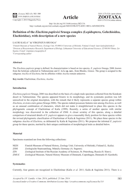 Definition of the Elachista Puplesisi Sruoga Complex (Lepidoptera, Gelechioidea, Elachistidae), with Description of a New Species