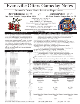 Evansville Otters Gameday Notes