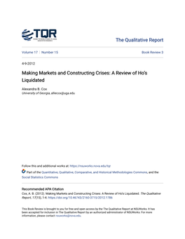 Making Markets and Constructing Crises: a Review of Ho's Liquidated