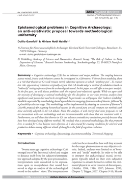 Epistemological Problems in Cognitive Archaeology: an Anti-Relativistic Proposal Towards Methodological Uniformity