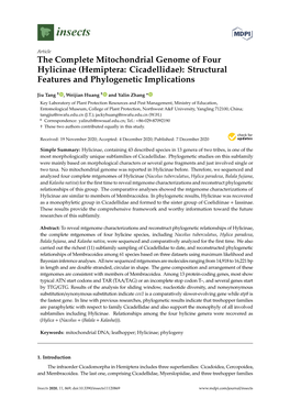 The Complete Mitochondrial Genome of Four Hylicinae (Hemiptera: Cicadellidae): Structural Features and Phylogenetic Implications