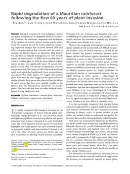 Rapid Degradation of a Mauritian Rainforest Following the First 60 Years