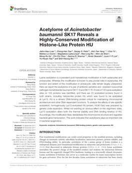 Acetylome of Acinetobacter Baumannii SK17 Reveals a Highly-Conserved Modification of Histone-Like Protein HU