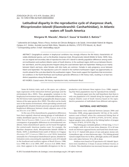 Latitudinal Disparity in the Reproductive Cycle of Sharpnose Shark, Rhizoprionodon Lalandii (Elasmobranchii: Carcharhinidae), in Atlantic Waters Off South America