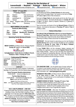 Notices for the Parishes of Leavenheath Nayland Polstead