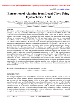 Extraction of Alumina from Local Clays Using Hydrochloric Acid