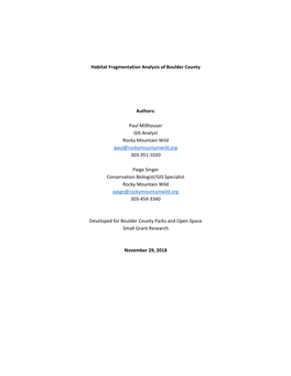 Habitat Fragmentation Analysis of Boulder County