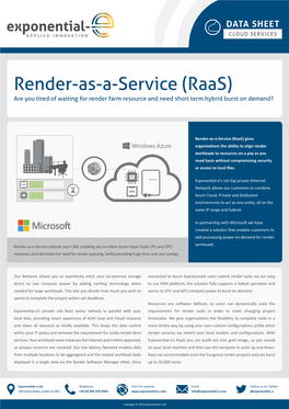 Raas) Are You Tired of Waiting for Render Farm Resource and Need Short Term Hybrid Burst on Demand?