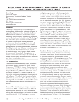 Regulations on the Environmental Management of Tourism Development in Yunnan Province, China