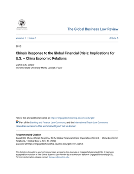 China's Response to the Global Financial Crisis: Implications For