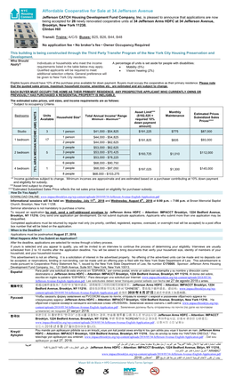 Affordable Cooperative for Sale at 34 Jefferson Avenue Jefferson CATCH Housing Development Fund Company, Inc