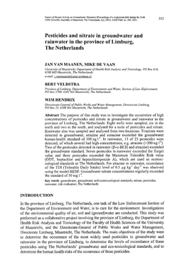 Pesticides and Nitrate in Groundwater and Rainwater in the Province of Limburg, the Netherlands