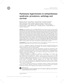 Pulmonary Hypertension in Antisynthetase Syndrome: Prevalence, Aetiology and Survival