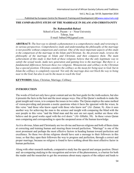 The Comparative Study of the Marriage in Islam and Christianity