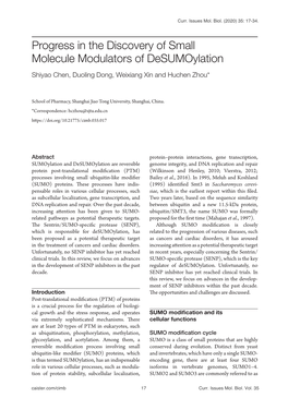 Progress in the Discovery of Small Molecule Modulators of Desumoylation