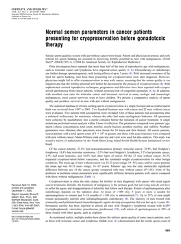 Semen Parameters of Cancer Patients at Diagnosis