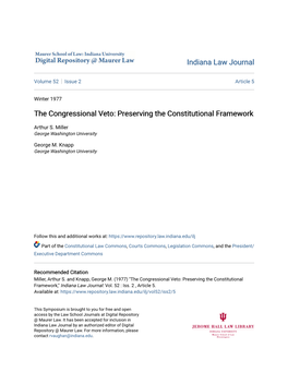 The Congressional Veto: Preserving the Constitutional Framework