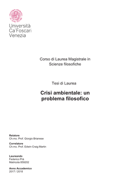 Crisi Ambientale: Un Problema Filosofico